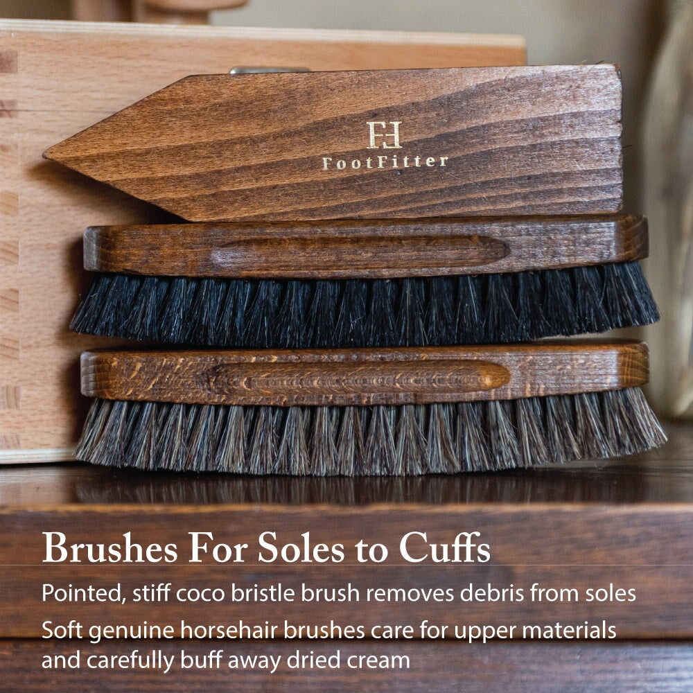 Advanced Horsehair Shoe Shine Brush & Suede Detailing Set Shoe Shine Kits FootFitter