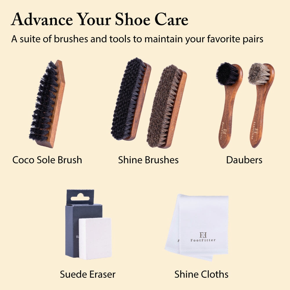 Advanced Horsehair Shoe Shine Brush & Suede Detailing Set Shoe Shine Kits FootFitter