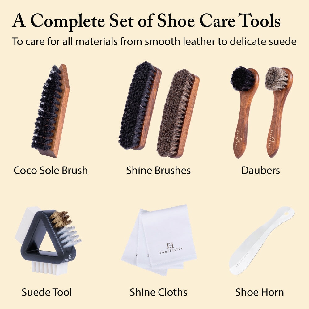 Complete Horsehair Shoe Shine Brush & Suede Detailing Set Shoe Shine Kits FootFitter