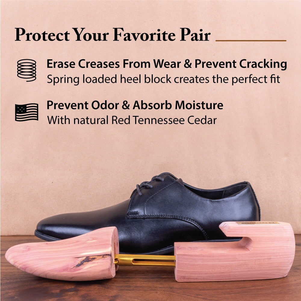 FootFitter Cedar Shoe Trees for Men, Wide Heel Split Toe, Aromatic Cedar Boot Tree - DW29, 2-Pack Shoe Trees & Shapers FootFitter