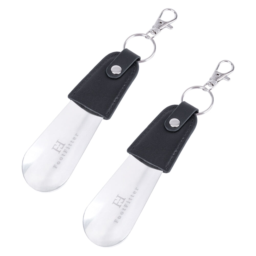 FootFitter Keychain Travel Stainless Steel & Leather Shoe Horn, 5" Shoe Horns FootFitter 2-Pack