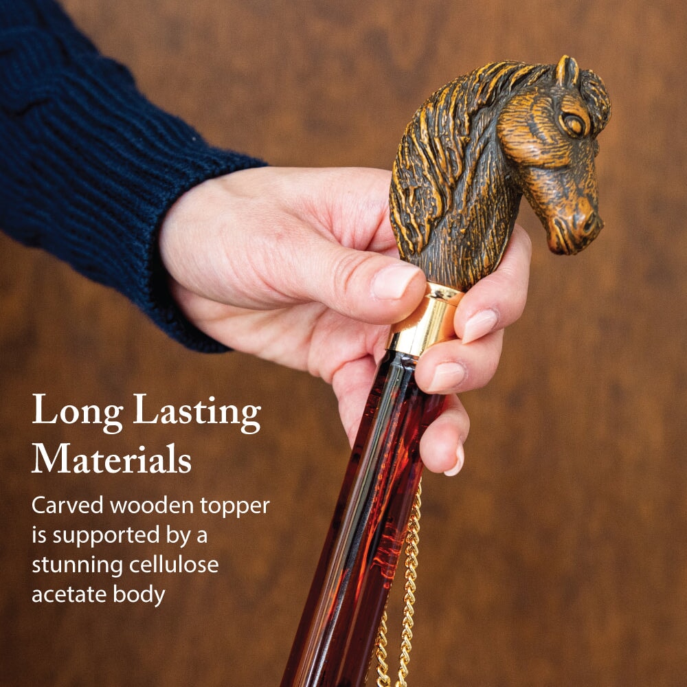 FootFitter Medium 21" Shoe Horn with Tortoiseshell Spoon, Brown Wooden-Style Horse Shoe Horns FootFitter