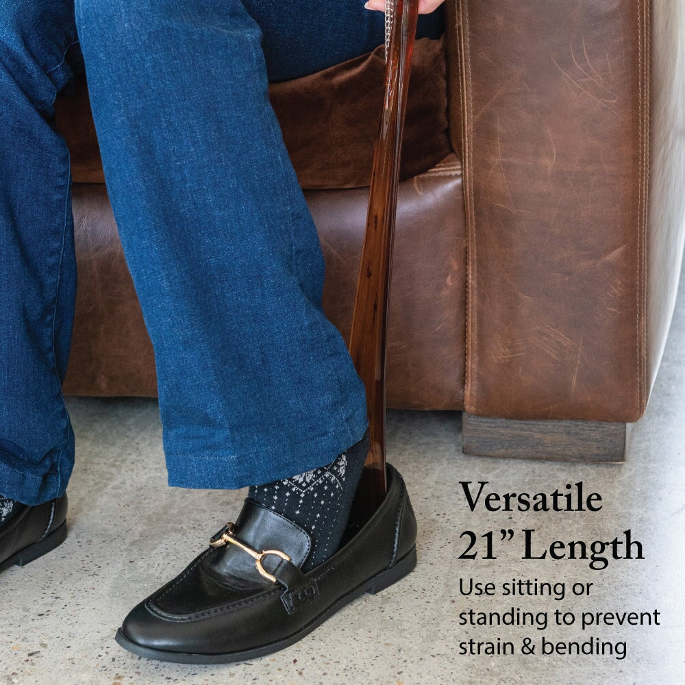 FootFitter Medium 21" Shoe Horn with Tortoiseshell Spoon, Cat Handle Shoe Horns FootFitter