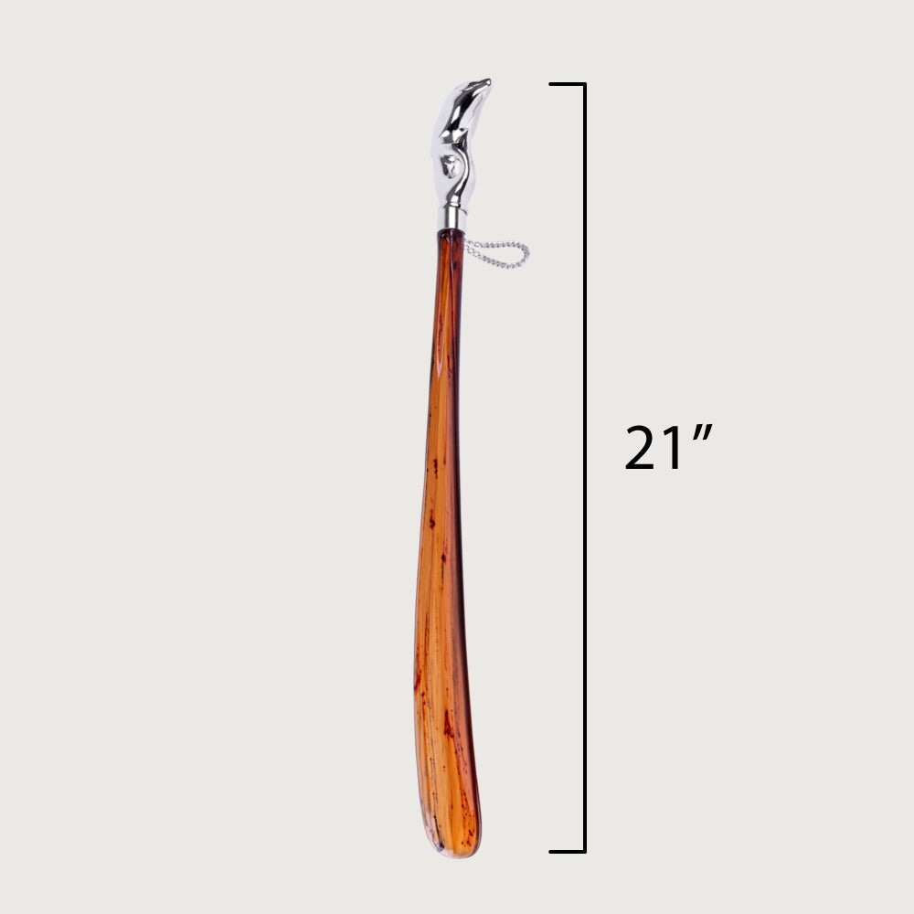 FootFitter Medium 21" Shoe Horn with Tortoiseshell Spoon, Dolphin Handle FootFitter