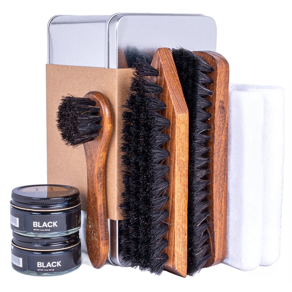 FootFitter Military Leather Restoring Shoe Shining Set - Black Shoe Polish Cream and Wax FootFitter