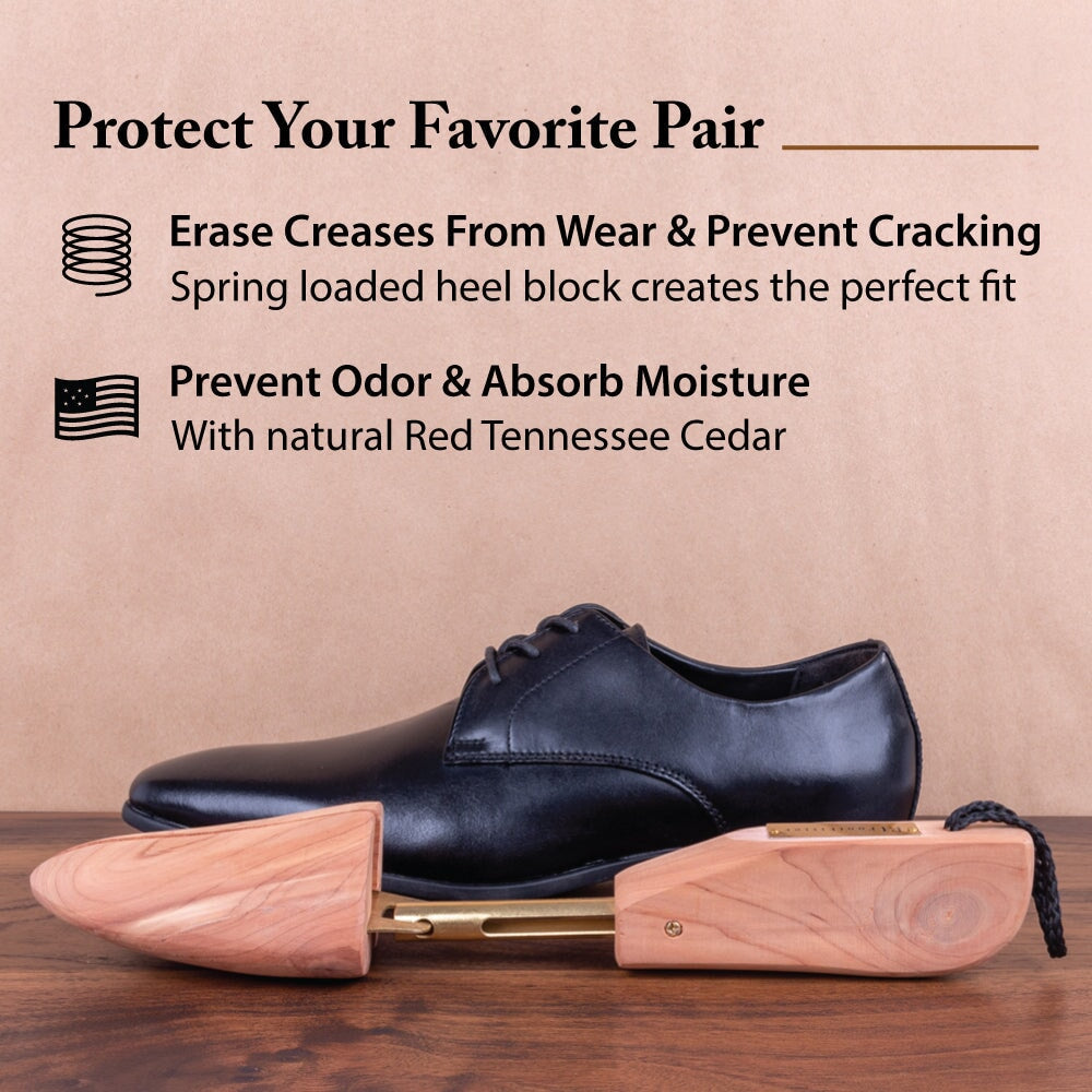 FootFitter Shoe Trees for Men, Adjustable Split Toe Aromatic Cedar Boot Tree- SJ32, 2 Pack Shoe Trees & Shapers FootFitter
