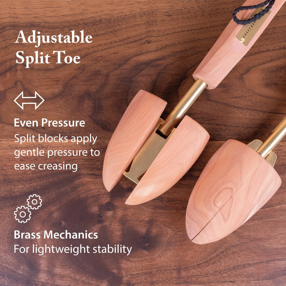 FootFitter Shoe Trees for Men, Adjustable Split Toe Aromatic Cedar Boot Tree- SJ32, 2 Pack Shoe Trees & Shapers FootFitter