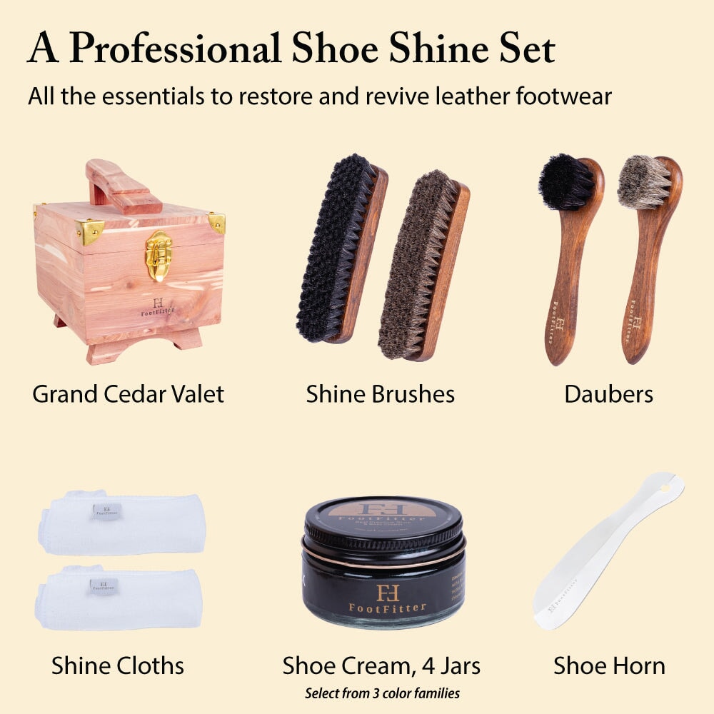 Grand Cedar Shoe Valet & Shoe Shine Set - Shoe Polish Cream Shoe Shine Kits FootFitter