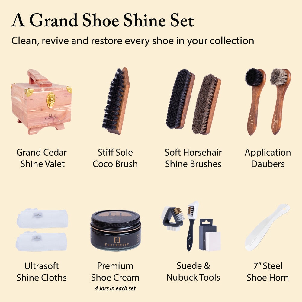 Grand Cedar Shoe Valet with Suede & Shoe Shine Set - Shoe Polish Cream Shoe Shine Kits FootFitter