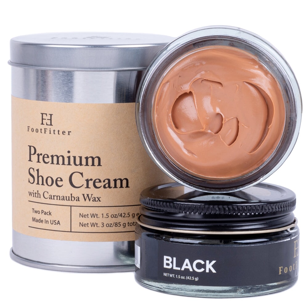Premium Shoe Cream Polish, Black & Brown - 2 Pack Shoe Polishers FootFitter Black/Light Brown
