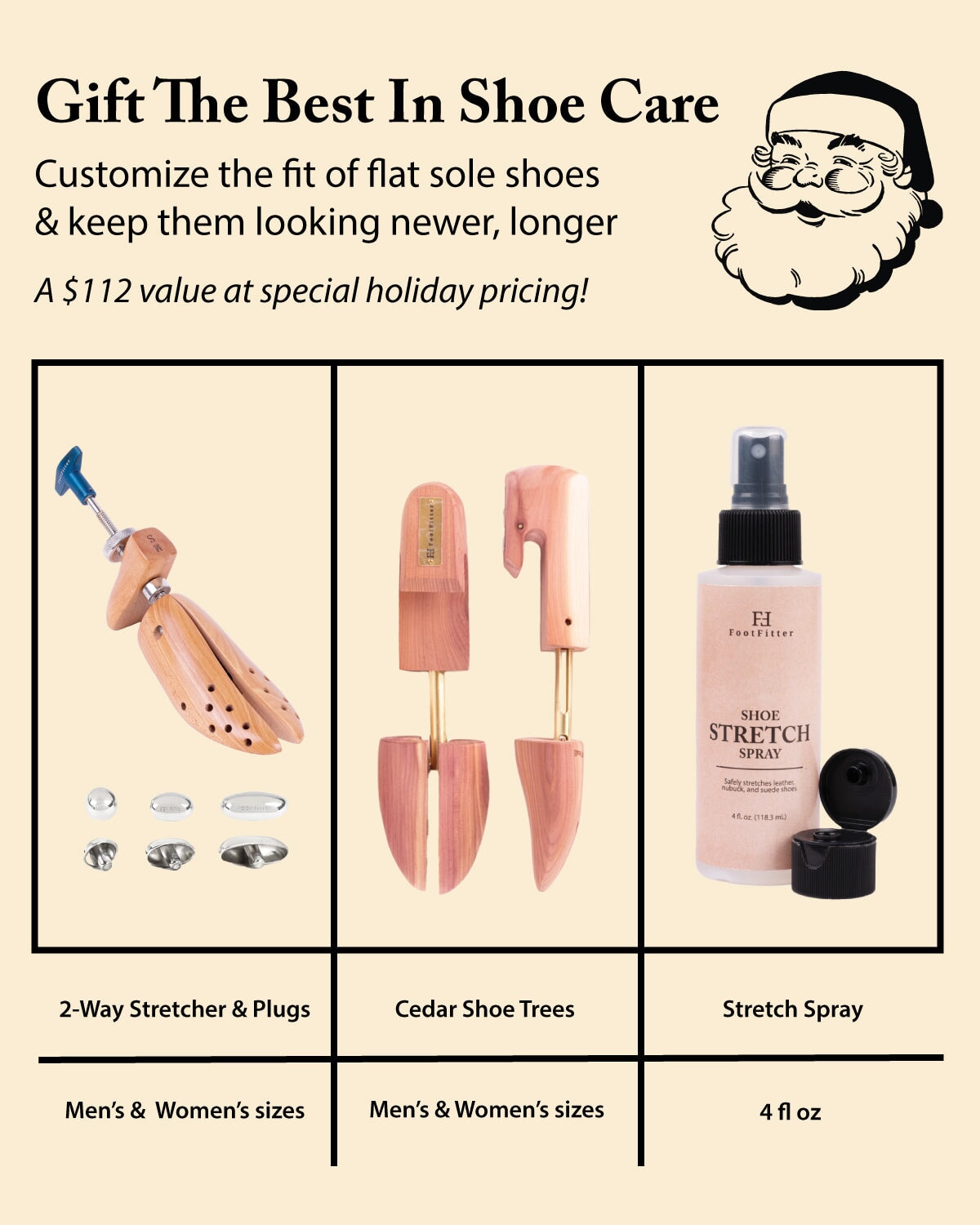 2-Way Shoe Stretcher and Shoe Tree Bundle FootFitter 
