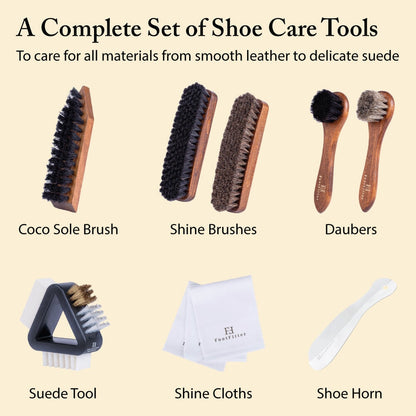 Complete Horsehair Shoe Shine Brush & Suede Detailing Set Shoe Shine Kits FootFitter 