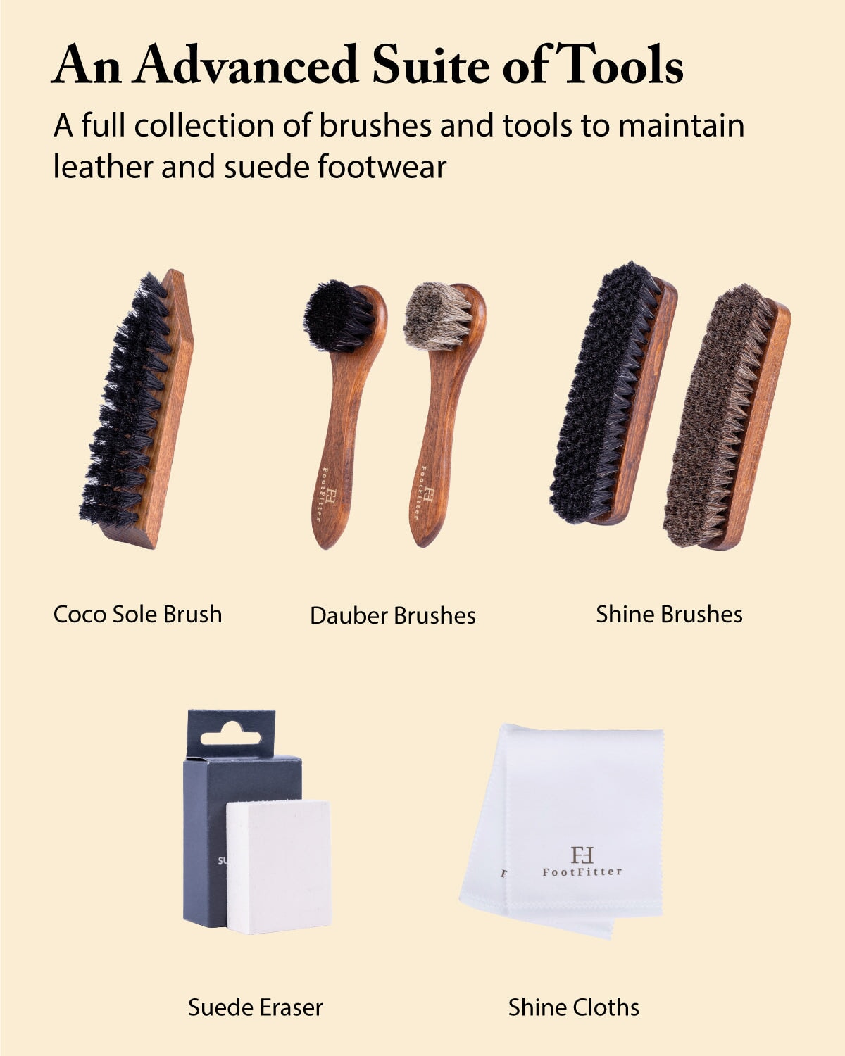 FootFitter Advanced Shoe Care Brush Set, Leather Shine & Suede Cleaning Kit Shoe Shine Kits FootFitter 