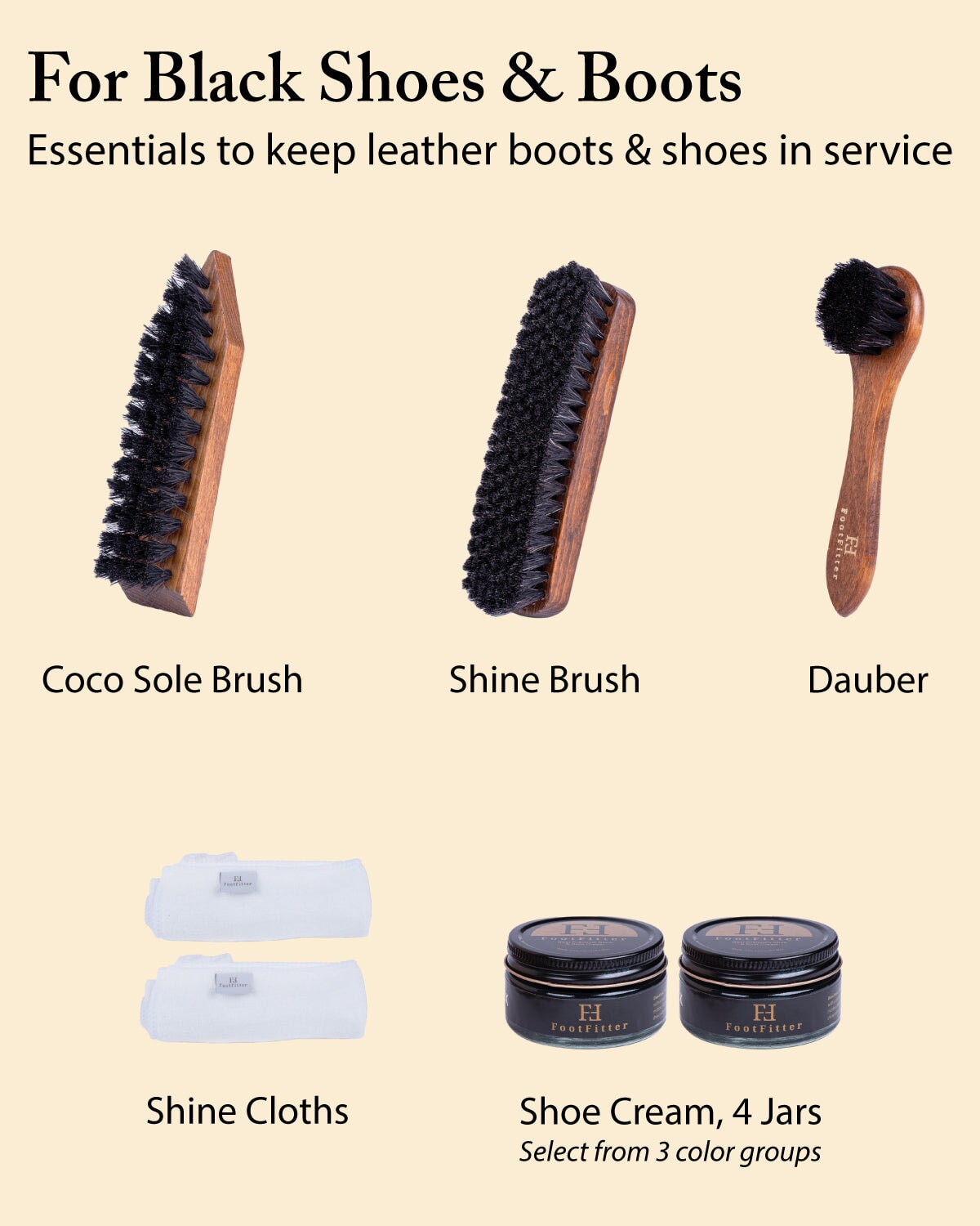 FootFitter Black Leather Restoration Shoe Kit, Military Boot Care Set FootFitter 