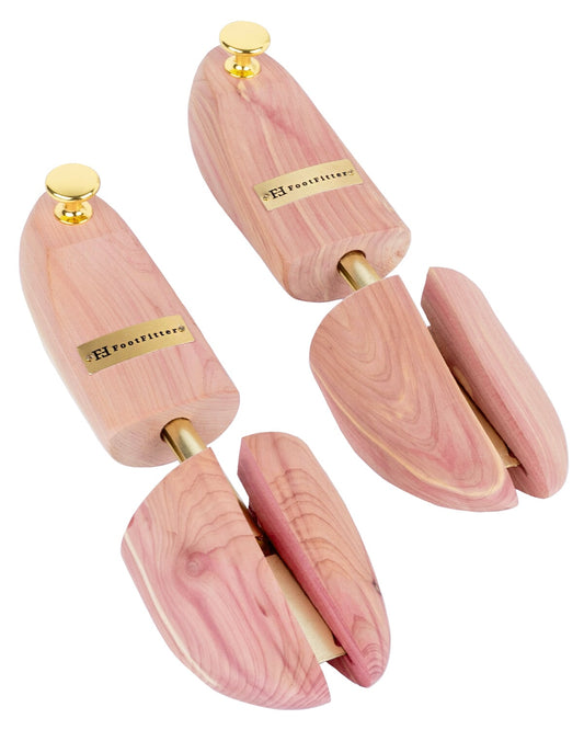 FootFitter Cedar Shoe Trees for Men, Adjustable Wide Heel with Brass Knob Shoe Trees FootFitter Men's Small (6.5 - 8) Single Pair 