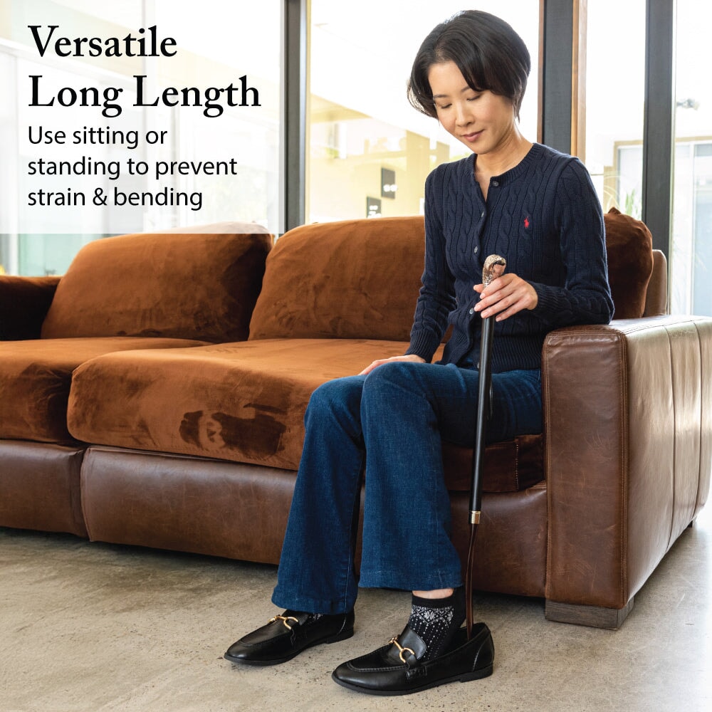 FootFitter Deluxe 26" Long Shoe Horn with Nickel Plated Engraved Knob Handle Shoe Horns Shoe and Foot Care 