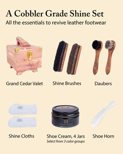 FootFitter Grand Cedar Shoe Shine Valet Set, Premium Leather Care Kit Shoe Shine Kits FootFitter 
