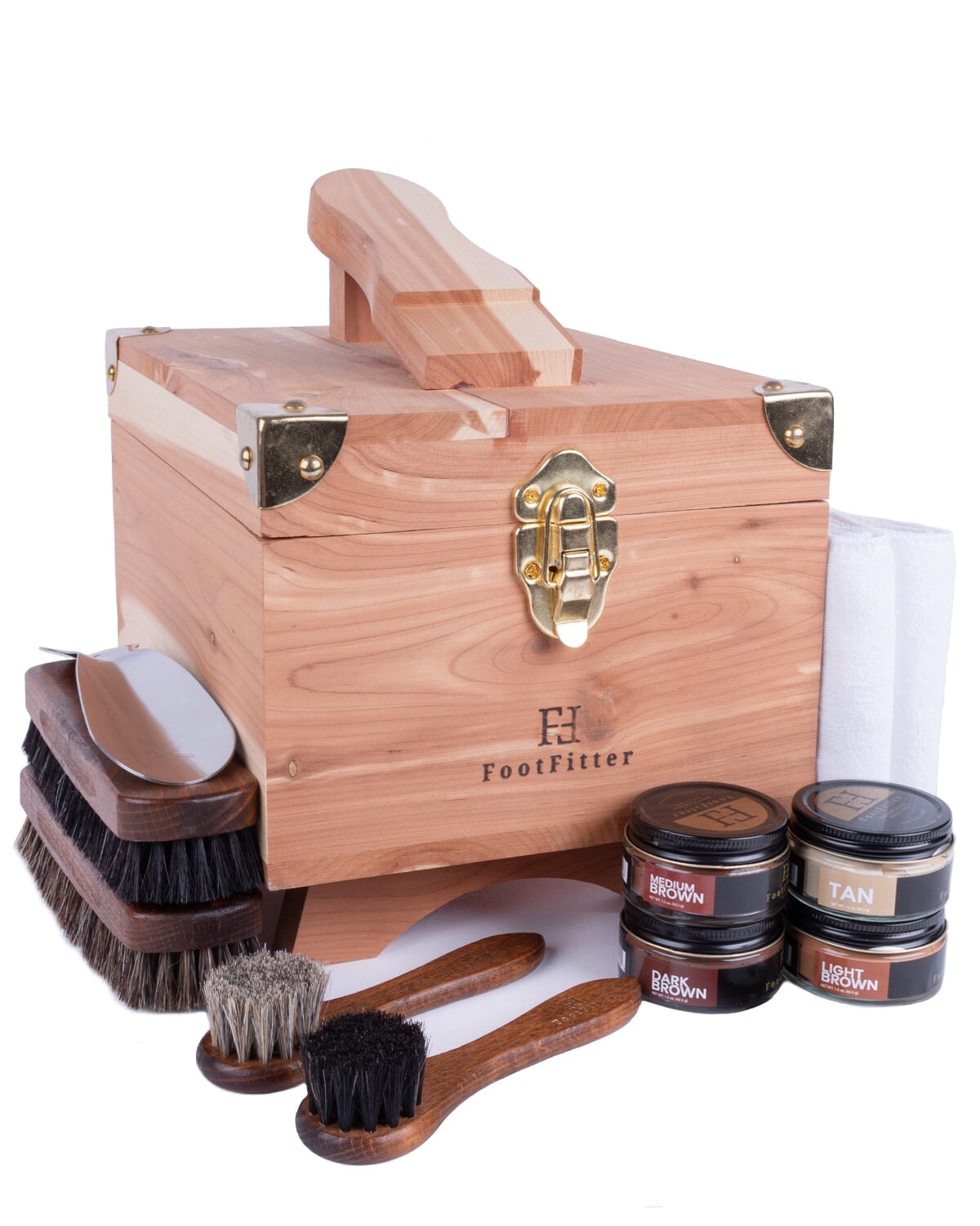 FootFitter Grand Cedar Shoe Shine Valet Set, Premium Leather Care Kit Shoe Shine Kits FootFitter Brown Colors 