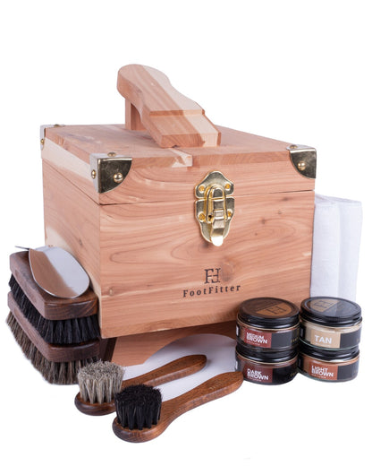 FootFitter Grand Cedar Shoe Shine Valet Set, Premium Leather Care Kit Shoe Shine Kits FootFitter Brown Colors 