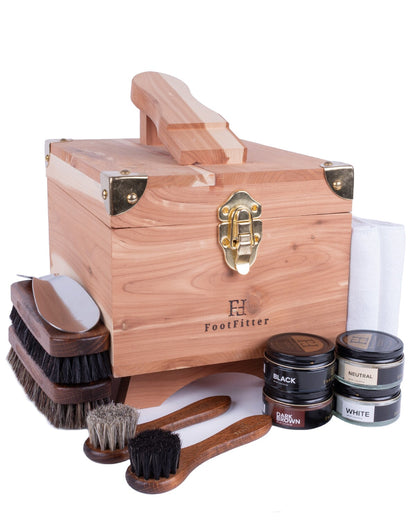 FootFitter Grand Cedar Shoe Shine Valet Set, Premium Leather Care Kit Shoe Shine Kits FootFitter Classic Colors 