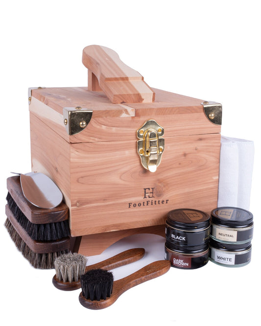 FootFitter Grand Cedar Shoe Shine Valet Set, Premium Leather Care Kit Shoe Shine Kits FootFitter Classic Colors 
