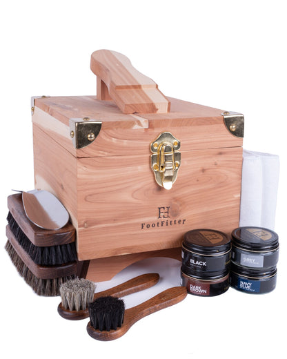 FootFitter Grand Cedar Shoe Shine Valet Set, Premium Leather Care Kit Shoe Shine Kits FootFitter Dark Colors 