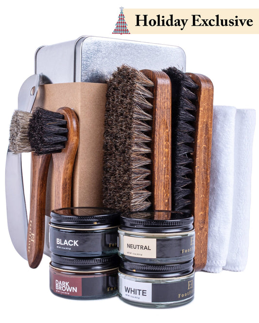 FootFitter Holiday Leather Shoe Shine Set, Premium Brushes, Creams & Tools Shoe Shine Kits FootFitter 