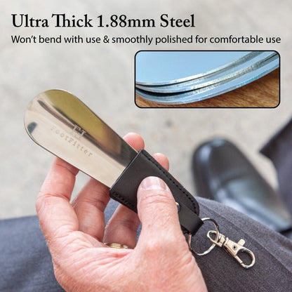 FootFitter Keychain Travel Stainless Steel & Leather Shoe Horn, 5" Shoe Horns FootFitter 