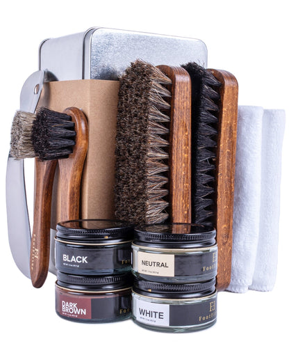 FootFitter Leather Shoe Shine Refill Set, Premium Brushes, Creams & Tools Shoe Shine Kits FootFitter Classic Colors 