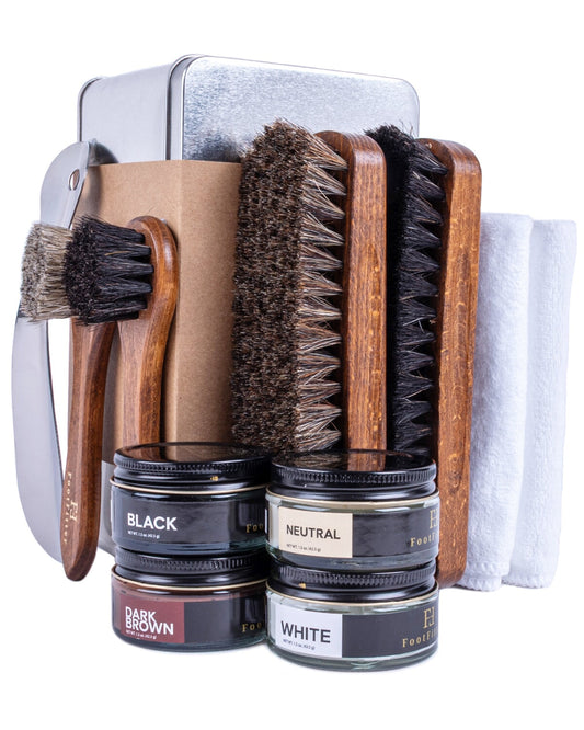 FootFitter Leather Shoe Shine Refill Set, Premium Brushes, Creams & Tools Shoe Shine Kits FootFitter Classic Colors 