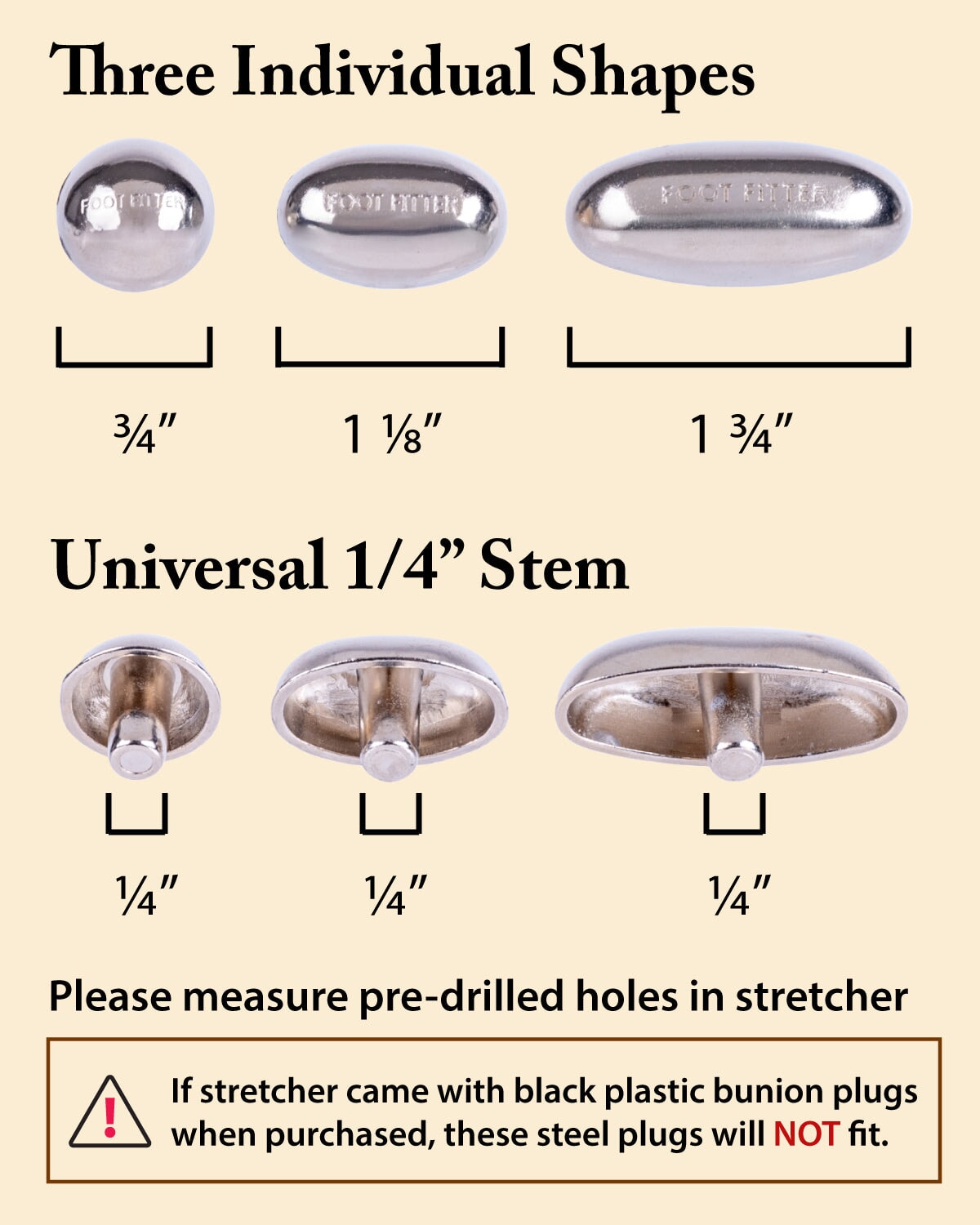 FootFitter Metal Bunion Plug Set for Shoe & Boot Wooden Stretchers, 6-Pack Spot Stretching Plugs FootFitter 