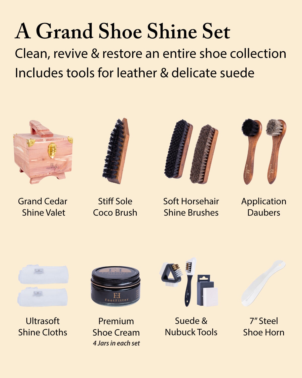 FootFitter Premium Grand Cedar Valet Set, Leather Shine & Suede Care Kit Shoe Shine Kits FootFitter 