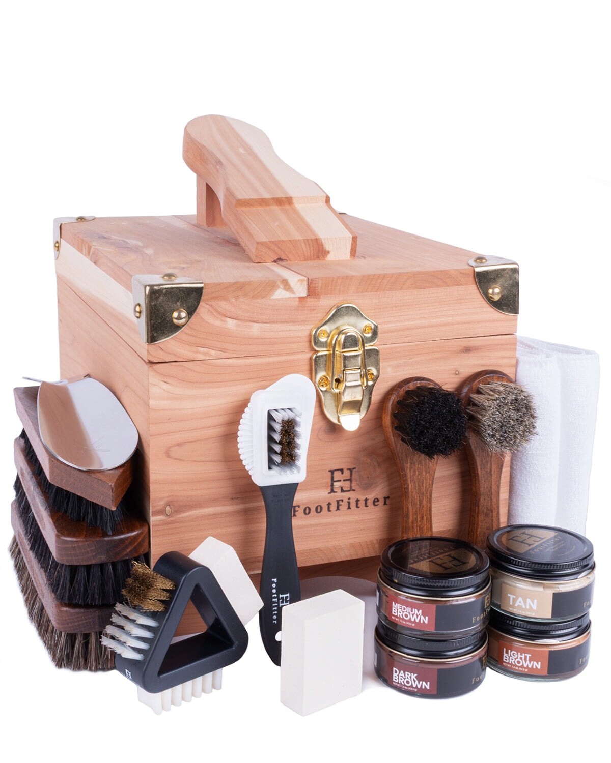 FootFitter Premium Grand Cedar Valet Set, Leather Shine & Suede Care Kit Shoe Shine Kits FootFitter Brown Colors 