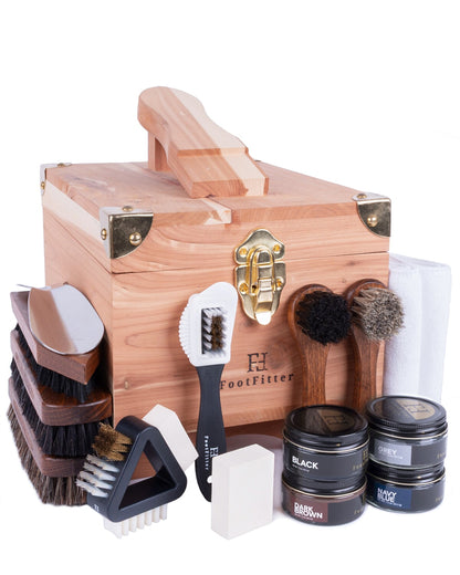 FootFitter Premium Grand Cedar Valet Set, Leather Shine & Suede Care Kit Shoe Shine Kits FootFitter Dark Colors 