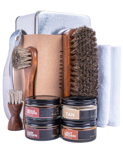 FootFitter Premium Leather Shoe Shine Kit, Complete Polish and Care Set Shoe Shine Kits FootFitter Brown Colors 