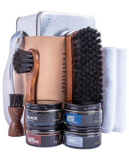 FootFitter Premium Leather Shoe Shine Kit, Complete Polish and Care Set Shoe Shine Kits FootFitter Dark Colors 