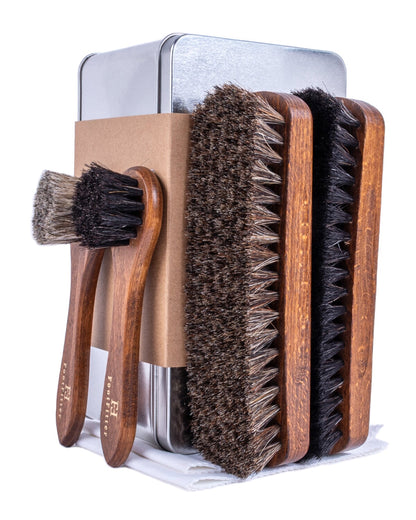 FootFitter Premium Shoe Care Brush Set, Horsehair Shine Brushes & Tools Shoe Shine Kits FootFitter 