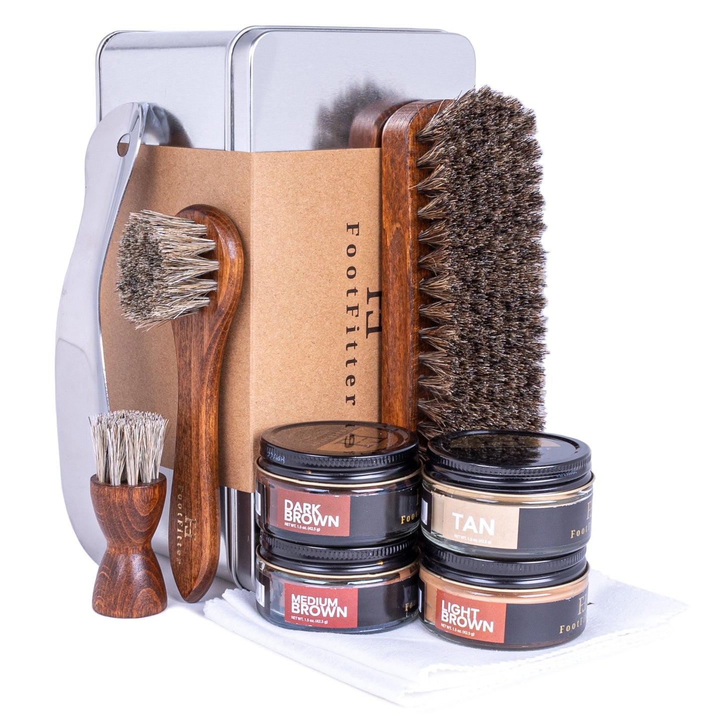 FootFitter Premium Shoe Shine Starter Set - Shoe Polish Cream Shoe Shine Kits FootFitter Brown Colors 