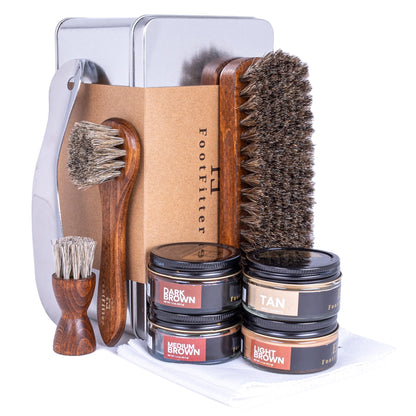 FootFitter Premium Shoe Shine Starter Set - Shoe Polish Cream Shoe Shine Kits FootFitter Brown Colors 