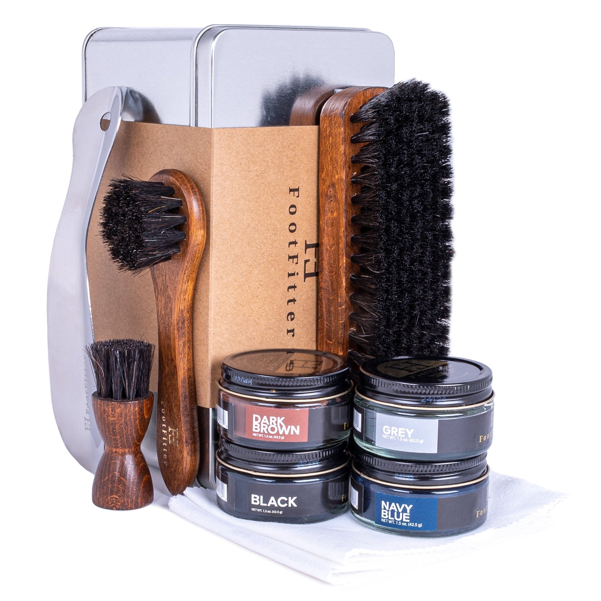 FootFitter Premium Shoe Shine Starter Set - Shoe Polish Cream Shoe Shine Kits FootFitter Dark Colors 
