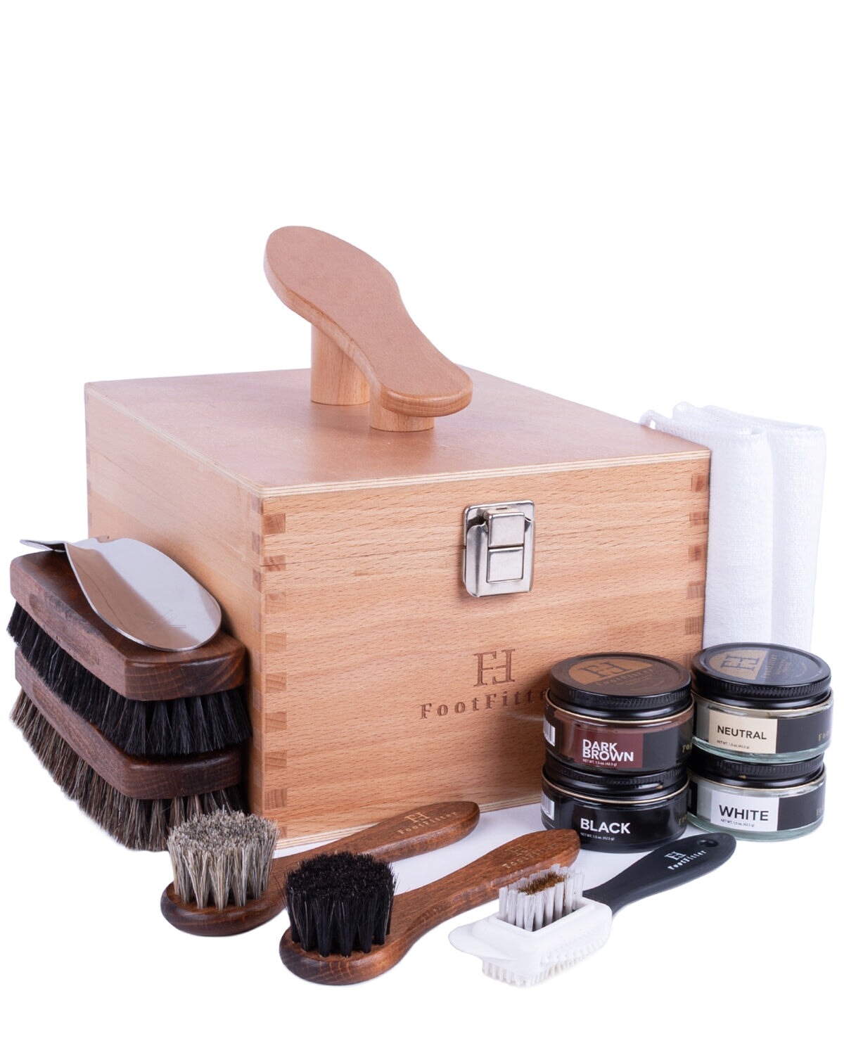 FootFitter Shoe Shine Kit with Beech Wood Valet Box & Shoe Polish Cream FootFitter 