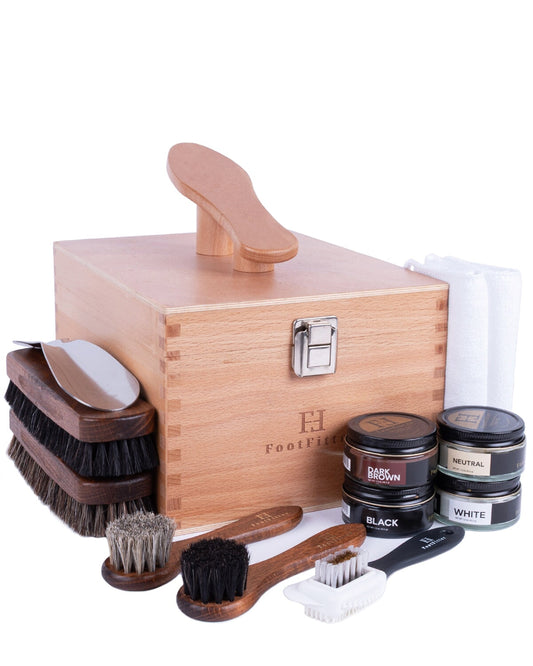 FootFitter Shoe Shine Kit with Beech Wood Valet Box & Shoe Polish Cream FootFitter 