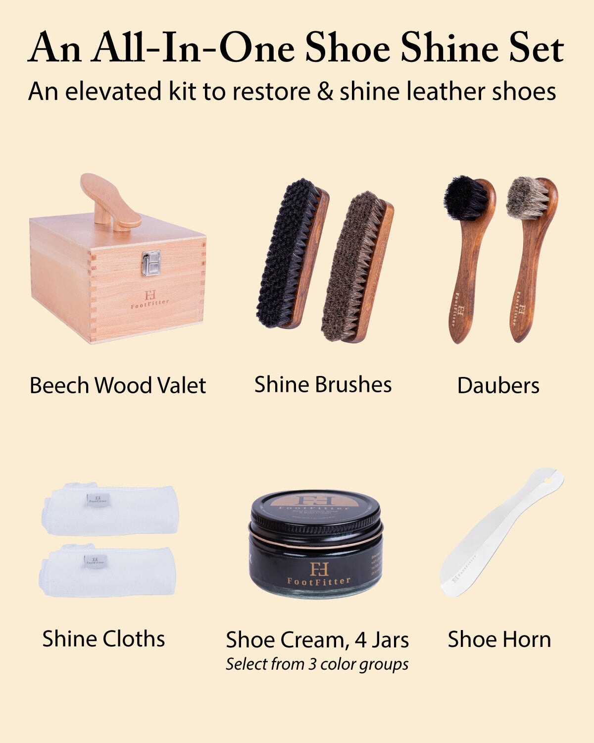 FootFitter Shoe Shine Kit with Beech Wood Valet Box & Shoe Polish Cream FootFitter 