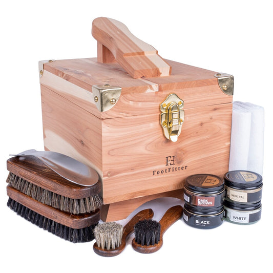 FootFitter Shoe Shine Set & Grand Cedar Wood Storage Box - Shoe Polish Cream Shoe Shine Kits FootFitter 