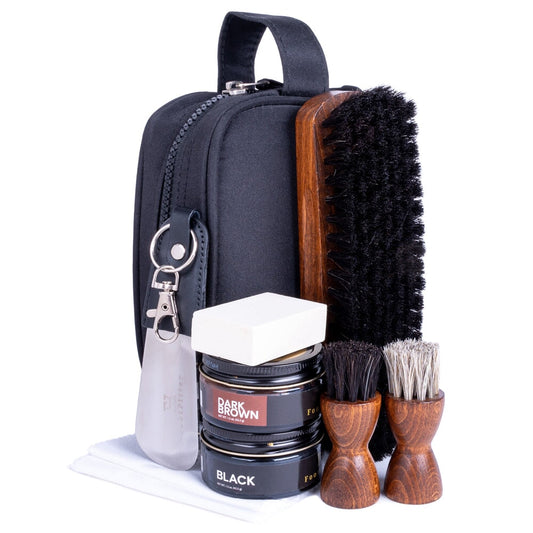 FootFitter Travel Shoe Shine Dopp Kit Shoe Shine Kits FootFitter Black/Dark Brown 