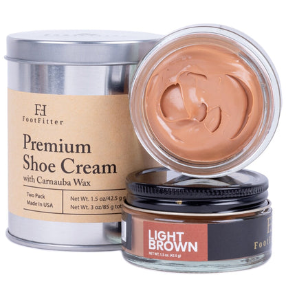 Premium Shoe Cream Polish - 2 Pack Shoe Polishers FootFitter Light Brown 