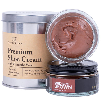 Premium Shoe Cream Polish - 2 Pack Shoe Polishers FootFitter Medium Brown 