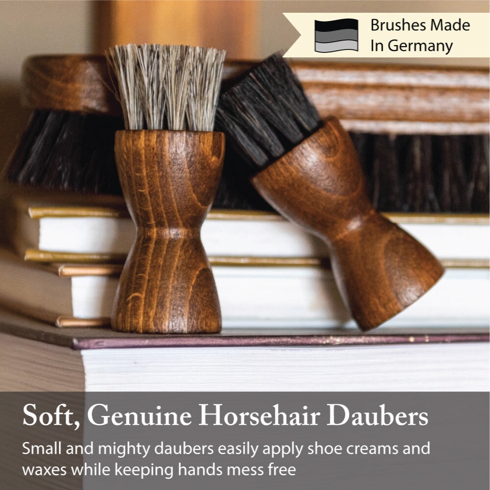 Shoe Polish Kit 6.7 Inch Horsehair Shoe Shine Brushes With Horse Hair Bristles For Boots, Shoes & Other Leather Shoe Cleaning Brush