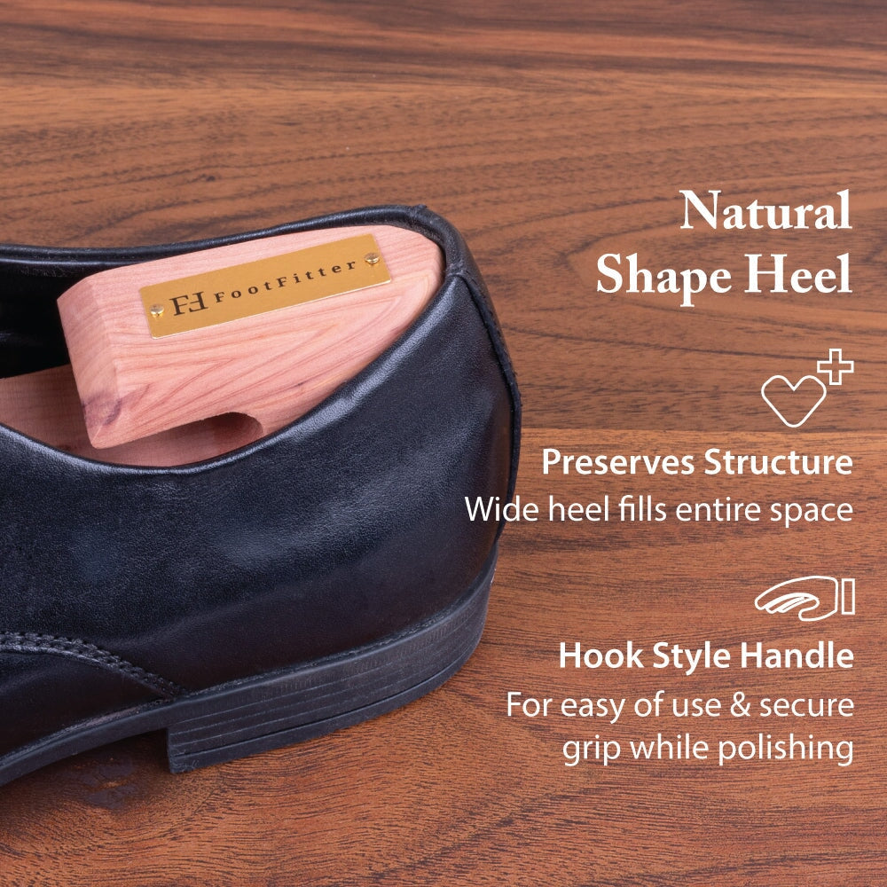 FootFitter Cedar Shoe Tree for Men, Full Toe Block and Wide Hook Heel, Aromatic Shoe Shaper - LE11