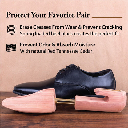 FootFitter Cedar Shoe Tree for Men, Full Toe Block and Wide Hook Heel, Aromatic Shoe Shaper - LE11